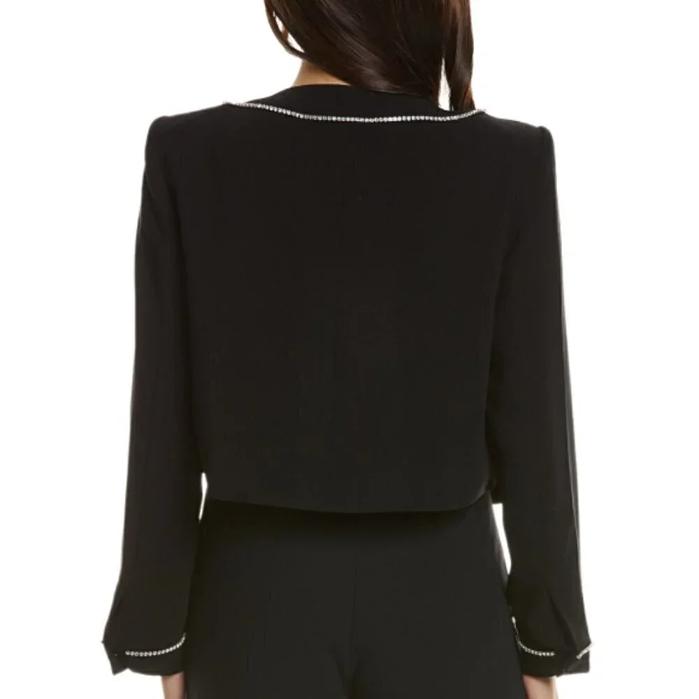Cinq a Sept 'Rina' Crystal-Trim Cropped Crepe Jacket, Black - Picture 2 of 2